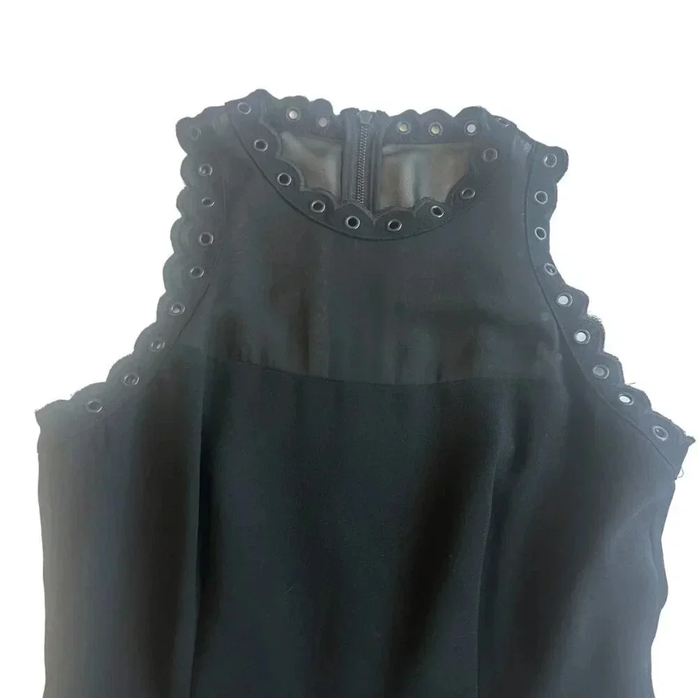 Sam Edelman Black A-Line Dress LBD Party Sheer Top Grommet Trim Size 2 Women's